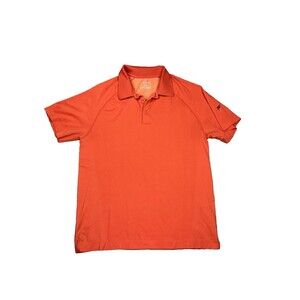 Fabletics Mens L Orange Solid Short Sleeve Button Polo Activewear Golf Workout